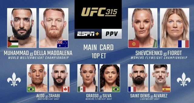 UFC 315: Muhammad vs. Della Maddalena - Cartelera y Horarios En Vivo