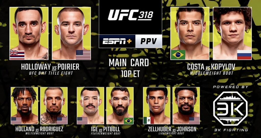 UFC 318: Holloway vs. Poirier 3 – Cartelera y Horarios En Vivo