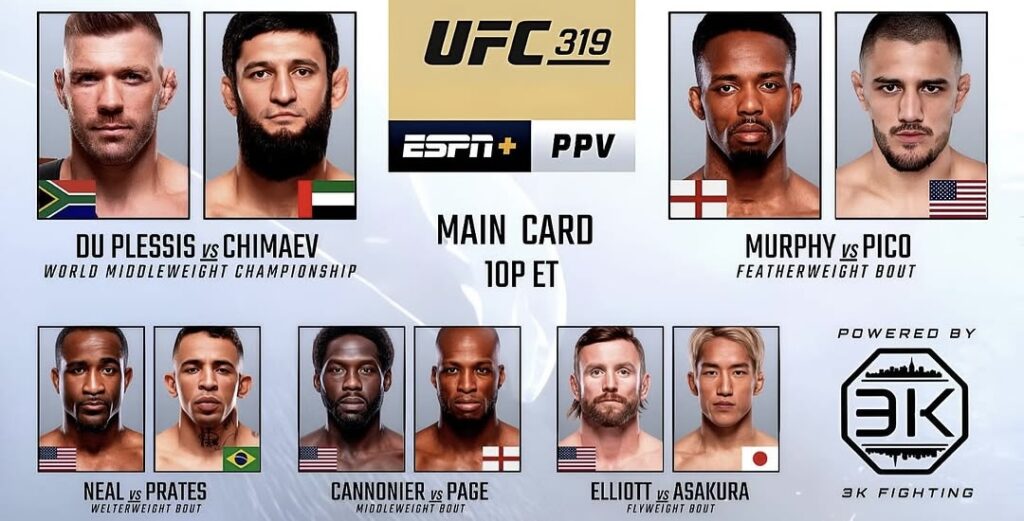 UFC 319: Du Plessis vs. Chimaev - Cartelera y Horarios En Vivo